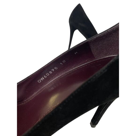Stuart Weitzman Black Leather Heist Pointed Toe 100 Pump Slim 4" Heel Size 10 - Picture 9 of 11